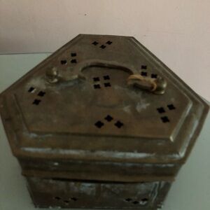 Antique Hexagonal velvet lined brass box set